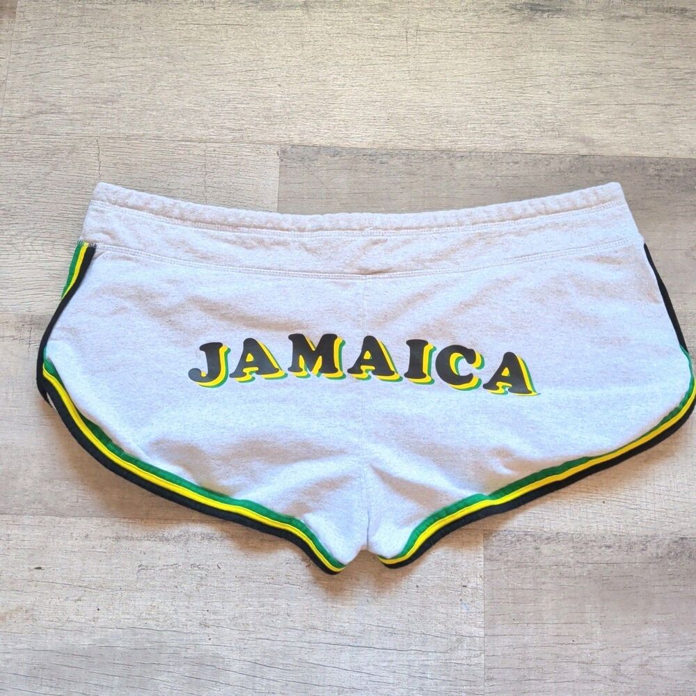 AV Couture Jamaica Flag Shorts Womens XXXL Gray Athletic Rasta Trim Plus Size